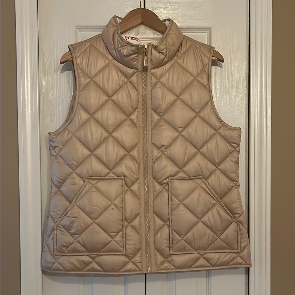 Kate Spade Beige Quilted Puffer Vest Zip Up Jacket